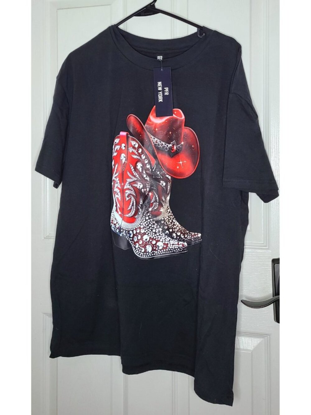 NWT PFR New York Black & Red Cowboy Hat Boots XL T-shirt Short Sleeve Western